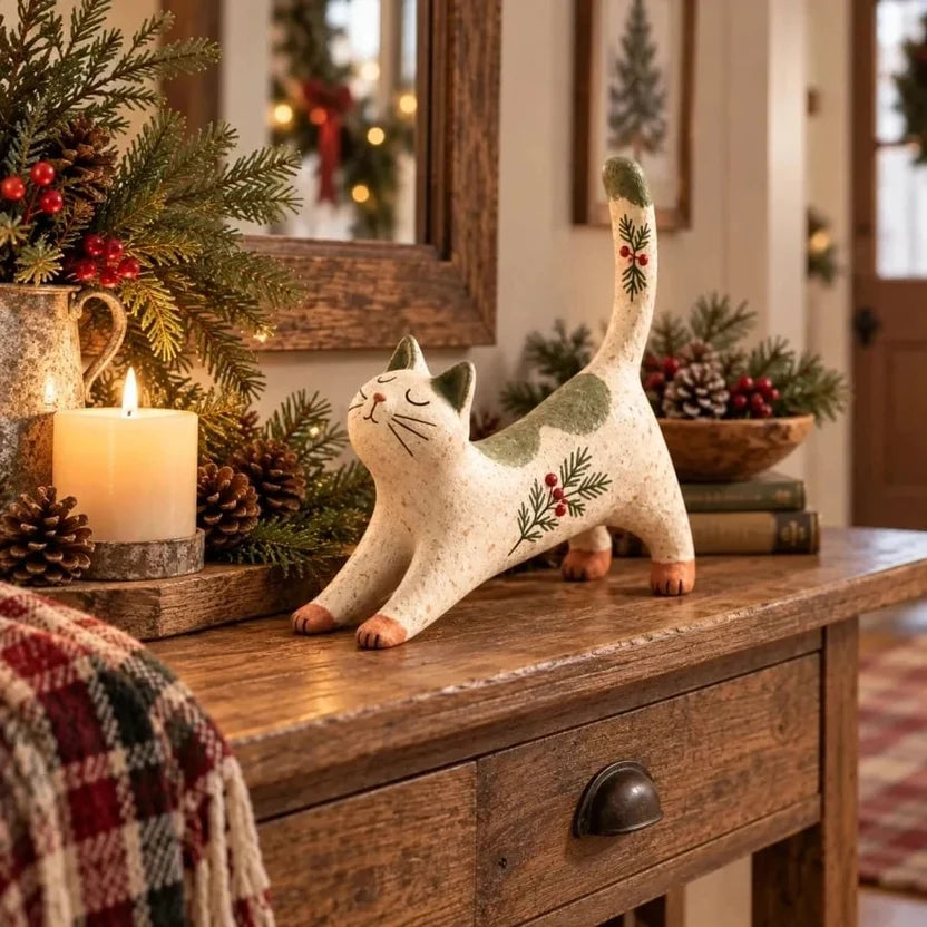 🔥Last Day 49% OFF 😽🐈 Woodland Christmas Cat Figurine🔥