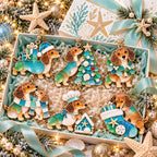 Coastal Christmas Dachshund Ornament Set – 6-Piece Stained Glass-Inspired Sea Glass Dog Christmas Tree Decorations, Gift for Dachshund Lovers