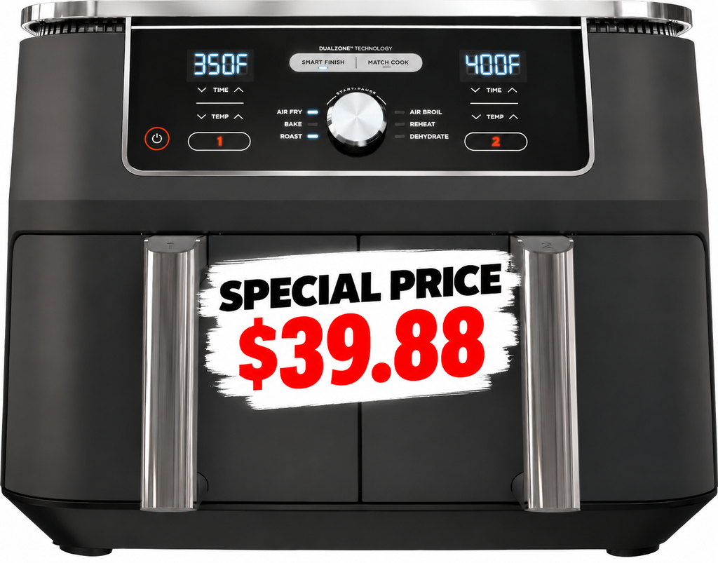 10-Qt Dual Basket Air Fryer – 6-in-1 Multifunctional Cooker, Extra-Large Capacity, Cook Two Foods at Once – Special Price $39.88!