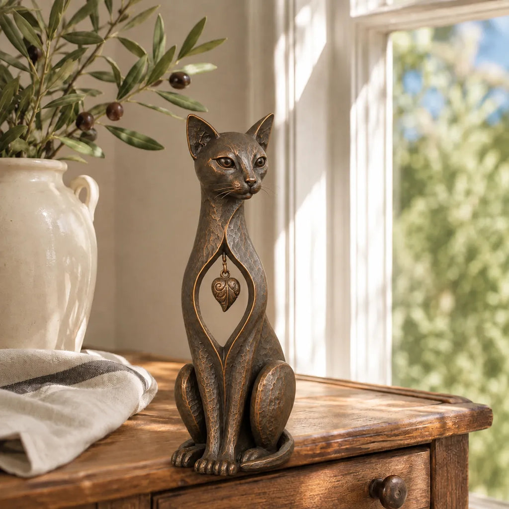 Heritage Heart Animal Sculpture – Vintage Iron Dog & Cat Accents for Timeless Interiors