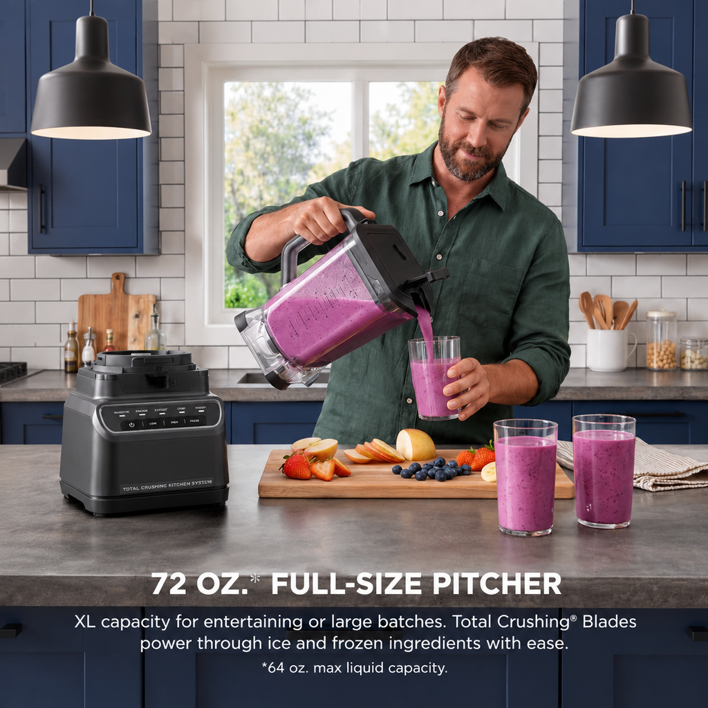 🔥3-in-1 Multifunctional Power Blender – All-in-One Kitchen Blender System with Large Capacity Pitcher, Personal Smoothie Cups & Food Processor Attachments, Powerful Ice Crushing, Chopping, Grinding, Juicing & Dough Making, Easy to Clean