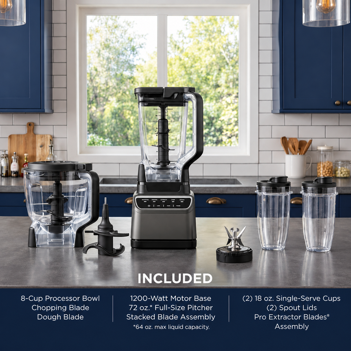 🔥3-in-1 Multifunctional Power Blender – All-in-One Kitchen Blender System with Large Capacity Pitcher, Personal Smoothie Cups & Food Processor Attachments, Powerful Ice Crushing, Chopping, Grinding, Juicing & Dough Making, Easy to Clean