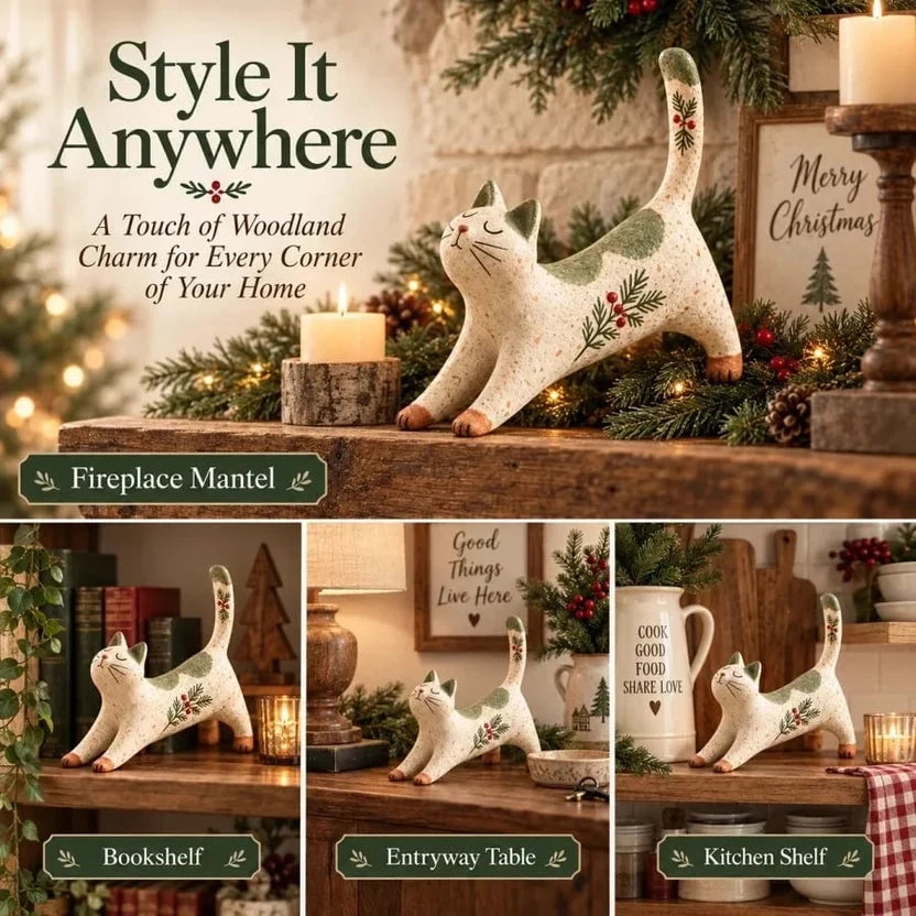 🔥Last Day 49% OFF 😽🐈 Woodland Christmas Cat Figurine🔥
