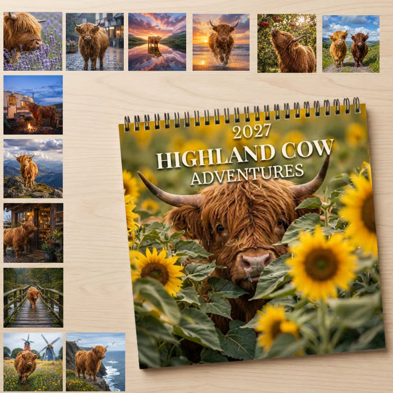 🐮 Highland Cow Adventures 2027 Wall Calendar – 12 Months of Charming Highland Cows & Rustic Countryside Moments