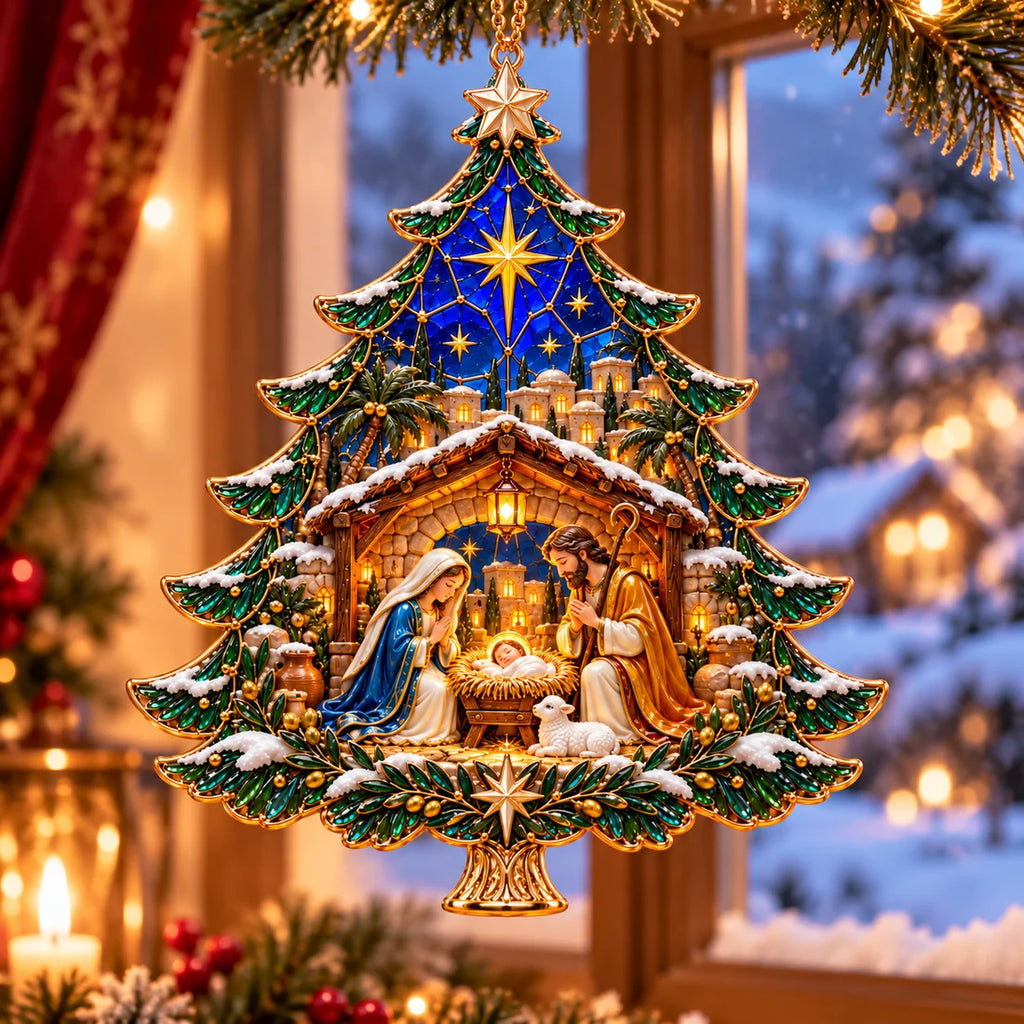 2026 Nativity Christmas Tree Ornament – Stained Glass Holy Family Keepsake, Meaningful Faith Gift & Holiday Décor