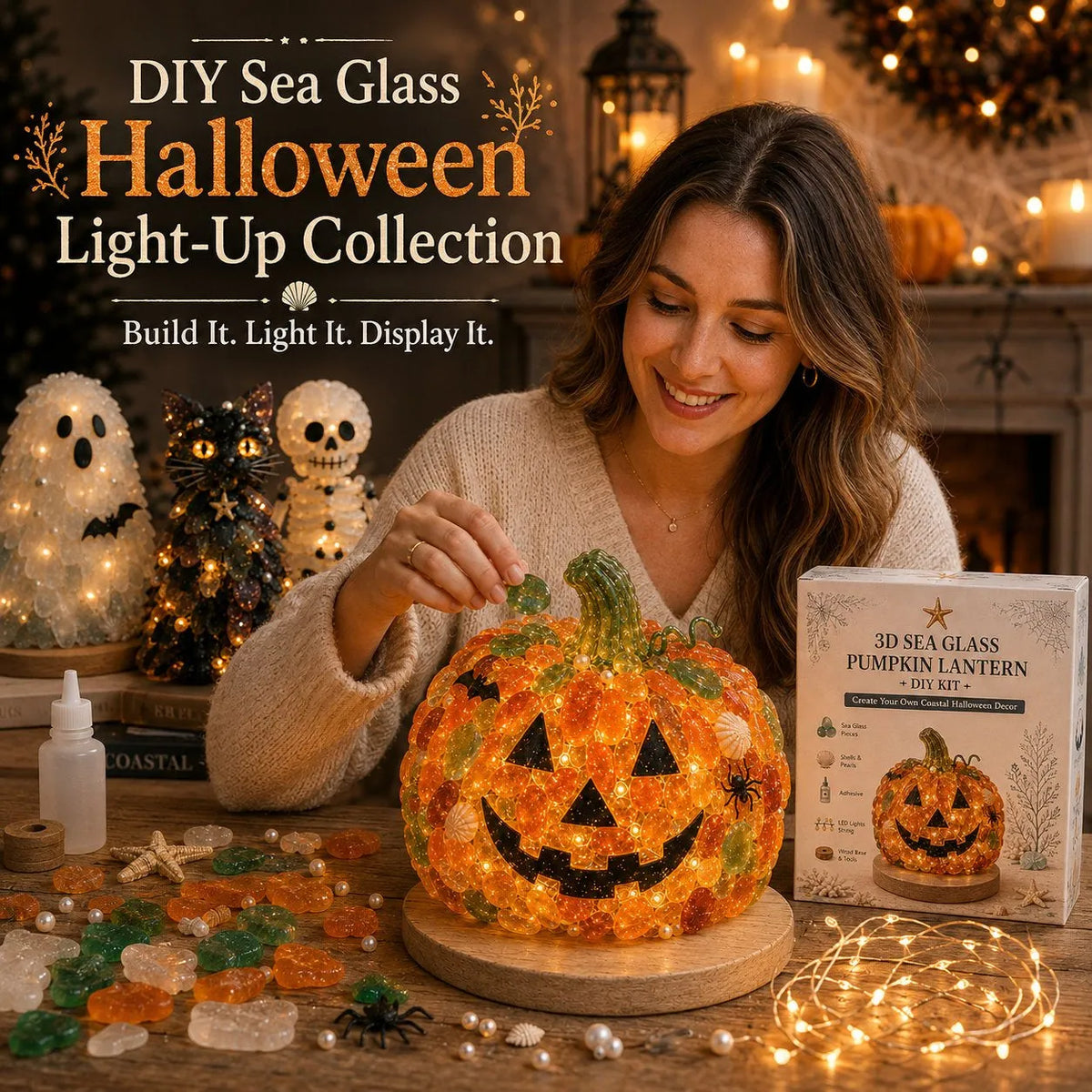 🎃✨Beginner-Friendly DIY Lighted Sea Glass Halloween Character Kit Collection