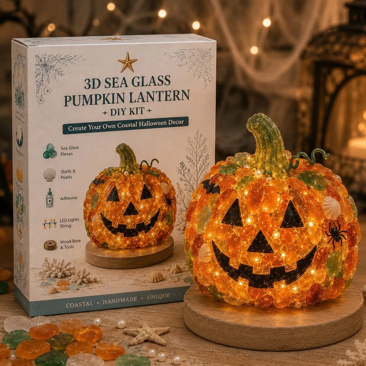 🎃✨Beginner-Friendly DIY Lighted Sea Glass Halloween Character Kit Collection