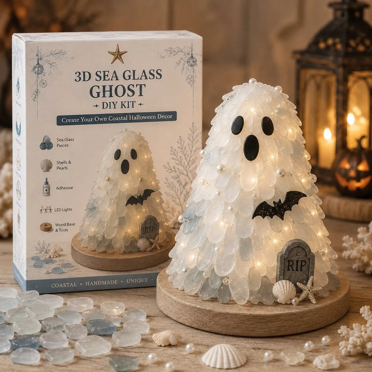 🎃✨Beginner-Friendly DIY Lighted Sea Glass Halloween Character Kit Collection