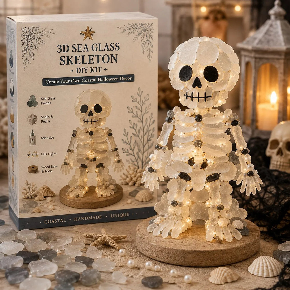 🎃✨Beginner-Friendly DIY Lighted Sea Glass Halloween Character Kit Collection