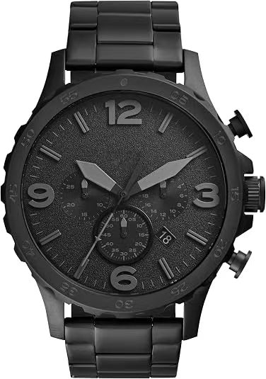 Men's Black Stainless Steel Watch – 50mm Chronograph Style, 50M Water Resistant