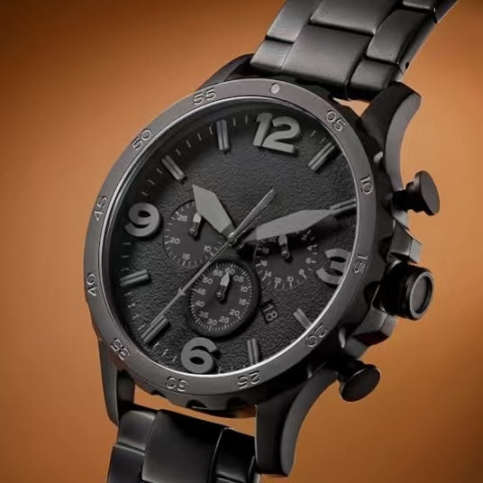 Men's Black Stainless Steel Watch – 50mm Chronograph Style, 50M Water Resistant