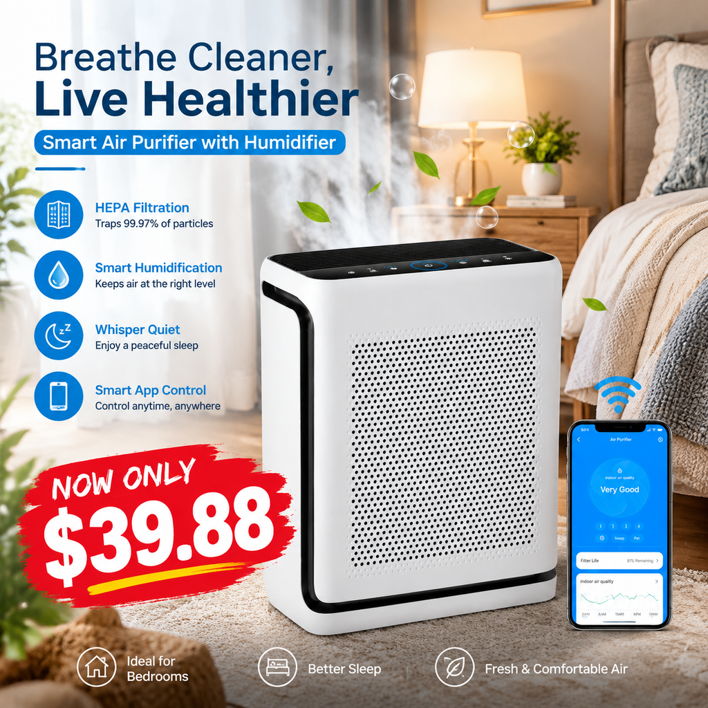 Air Purifier for Home, High-Efficiency HEPA Filtration, Quiet Sleep Mode, Smart App & Voice Control, Auto Mode, Compact Design for Bedroom, Living Room, Pets & Allergies