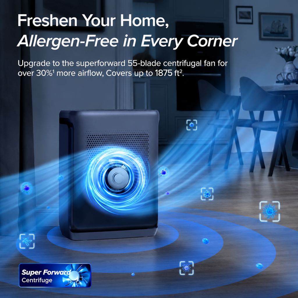 Air Purifier for Home, High-Efficiency HEPA Filtration, Quiet Sleep Mode, Smart App & Voice Control, Auto Mode, Compact Design for Bedroom, Living Room, Pets & Allergies
