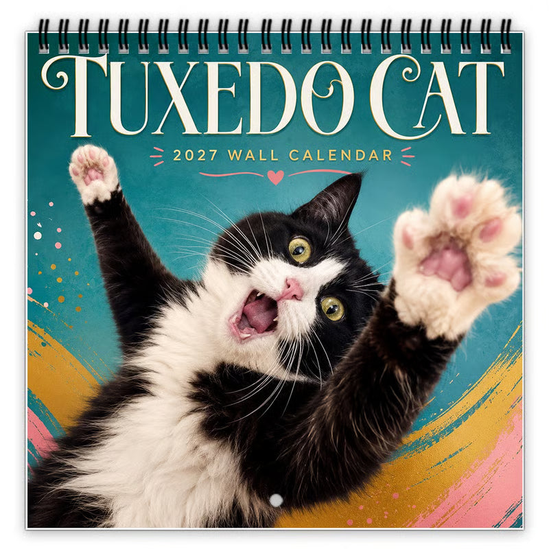 2027 Tuxedo Cat Wall Calendar, Spiral Bound Cute Cat Gift Decor