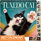 2027 Tuxedo Cat Wall Calendar, Spiral Bound Cute Cat Gift Decor