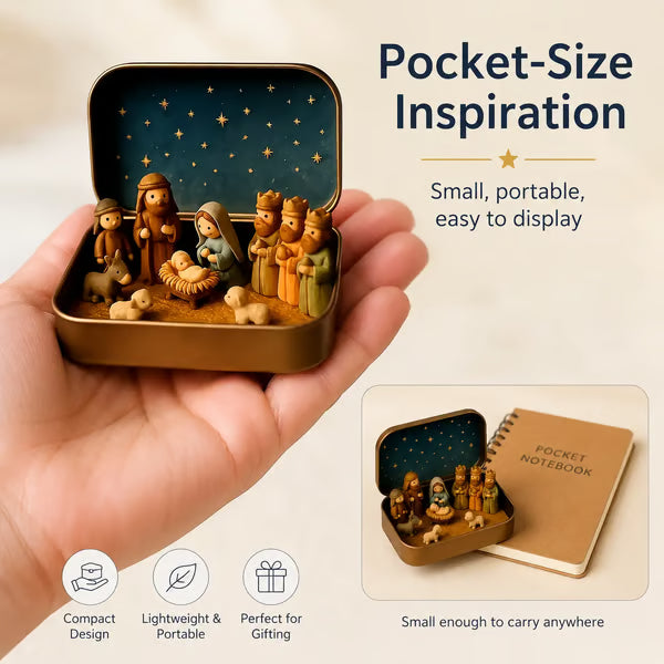 ✝️ Mini Nativity Scene Keepsake Tin — Pocket-Sized Christmas Holy Family Set
