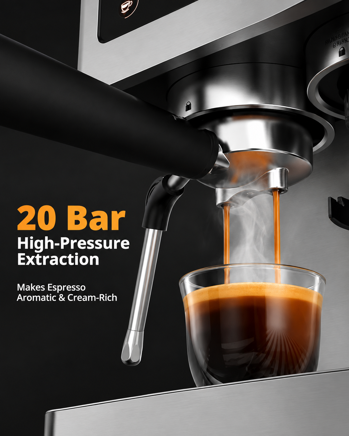 All-in-One Espresso Machine with Built-In Conical Burr Grinder, 10 Grind Settings, 20-Bar Pressure, Touchscreen Controls, Milk Frother & Stainless Steel Design