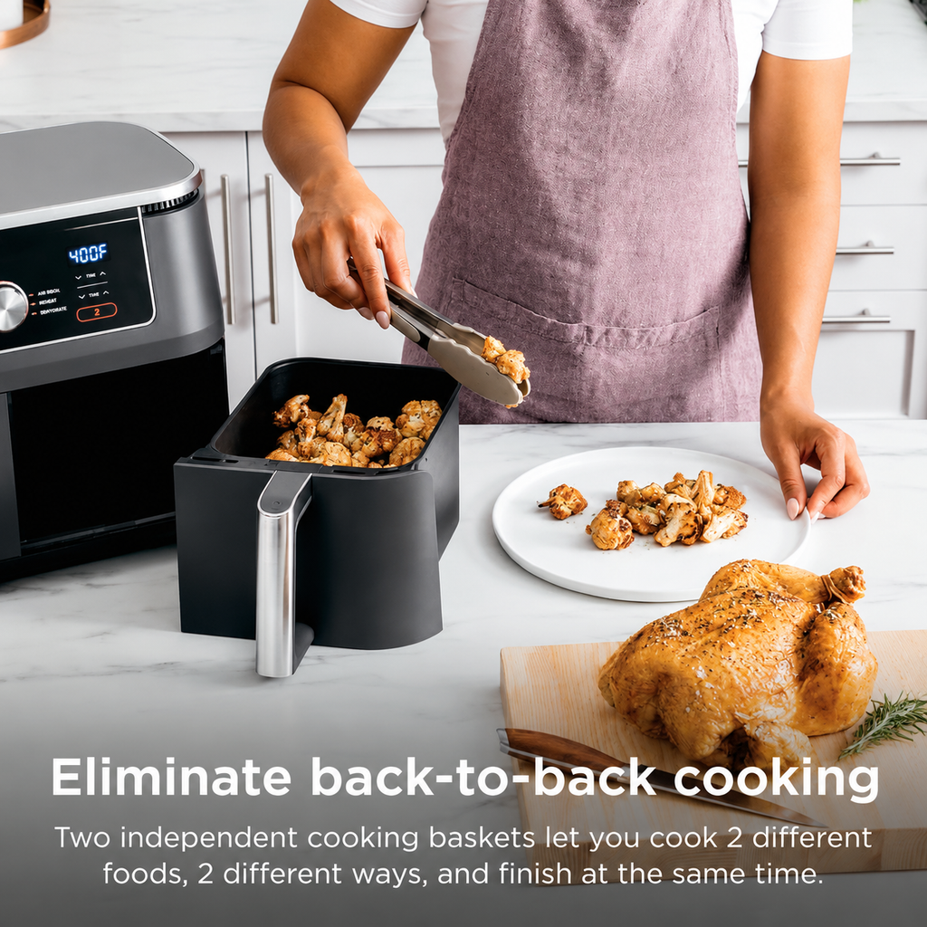 10-Qt Dual Basket Air Fryer – 6-in-1 Multifunctional Cooker, Extra-Large Capacity, Cook Two Foods at Once – Special Price $39.88!