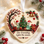 🔥LAST DAY 50% OFF - Christmas Friendship Heart Ornament 🎄💕 Glazed Ceramic Keepsake With Sea Glass Figures & Heartfelt Blessing