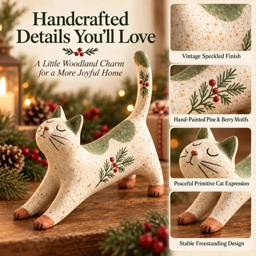 🔥Last Day 49% OFF 😽🐈 Woodland Christmas Cat Figurine🔥