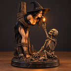 🧙💀Witch & Skeleton Candle Scene Figurine – Dark Gothic Halloween Tabletop Decor🔥