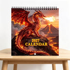 Cute 2027 Fire Dragon Wall Calendar, Fantasy Gift Idea For Fans