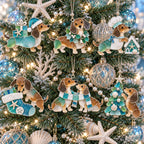 Coastal Christmas Dachshund Ornament Set – 6-Piece Stained Glass-Inspired Sea Glass Dog Christmas Tree Decorations, Gift for Dachshund Lovers