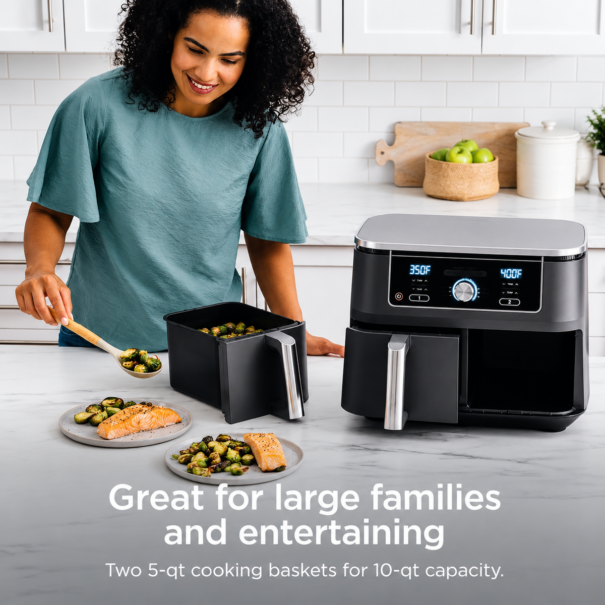 10-Qt Dual Basket Air Fryer – 6-in-1 Multifunctional Cooker, Extra-Large Capacity, Cook Two Foods at Once – Special Price $39.88!