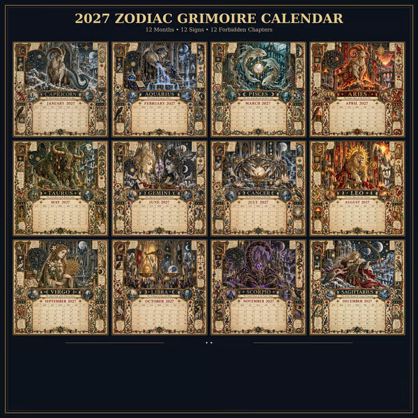 📅✨Calendario del Grimorio Zodiacal 2027™ | 12 signos, 12 capítulos prohibidos