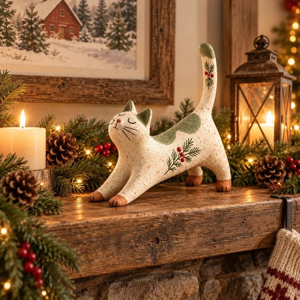🔥Last Day 49% OFF 😽🐈 Woodland Christmas Cat Figurine🔥
