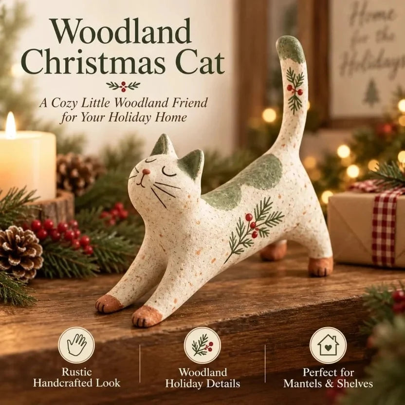 🔥Last Day 49% OFF 😽🐈 Woodland Christmas Cat Figurine🔥
