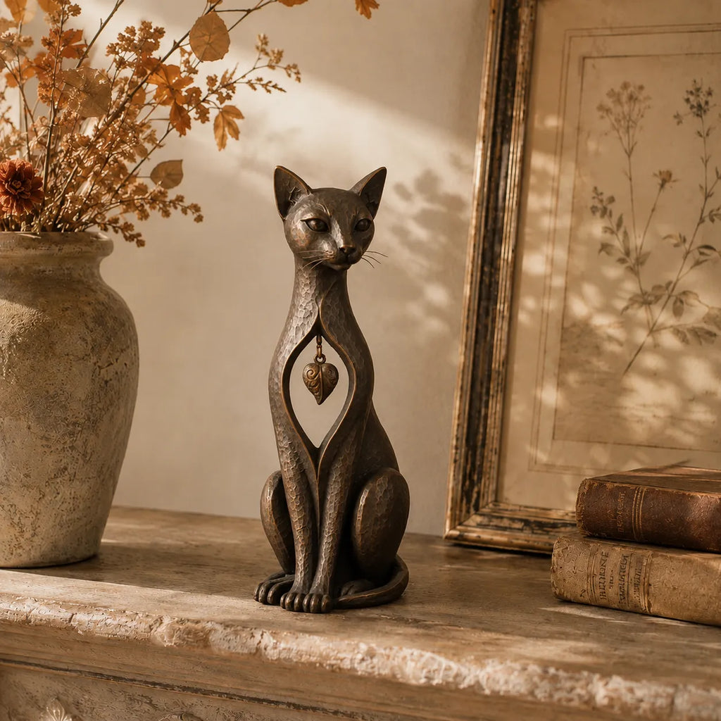 Heritage Heart Animal Sculpture – Vintage Iron Dog & Cat Accents for Timeless Interiors
