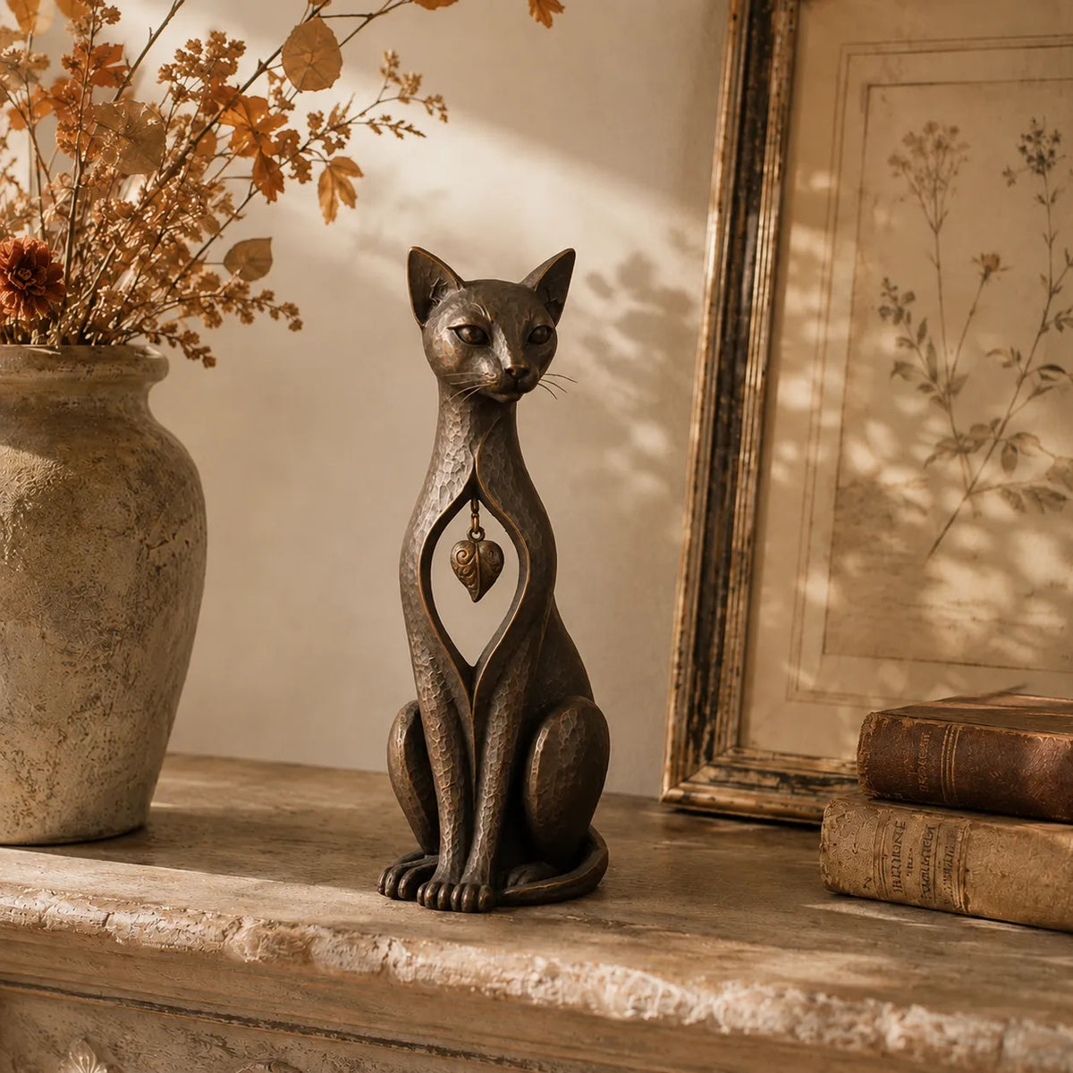 Heritage Heart Animal Sculpture – Vintage Iron Dog & Cat Accents for Timeless Interiors