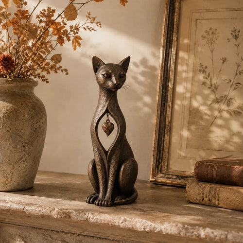 Heritage Heart Animal Sculpture – Vintage Iron Dog & Cat Accents for Timeless Interiors