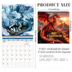 Cute 2027 Fire Dragon Wall Calendar, Fantasy Gift Idea For Fans