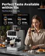 All-in-One Espresso Machine with Built-In Conical Burr Grinder, 10 Grind Settings, 20-Bar Pressure, Touchscreen Controls, Milk Frother & Stainless Steel Design