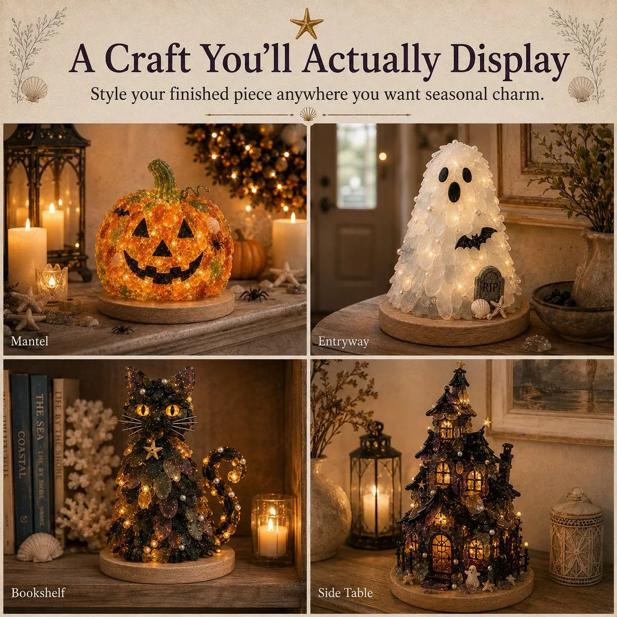 🎃✨Beginner-Friendly DIY Lighted Sea Glass Halloween Character Kit Collection
