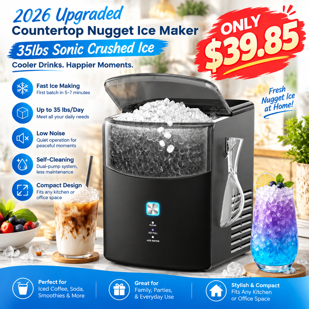 🔥 Special Deal: 2026 Upgraded Countertop Nugget Ice Maker – 35 lbs Sonic Crushed Ice