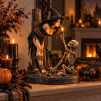 🧙💀Witch & Skeleton Candle Scene Figurine – Dark Gothic Halloween Tabletop Decor🔥