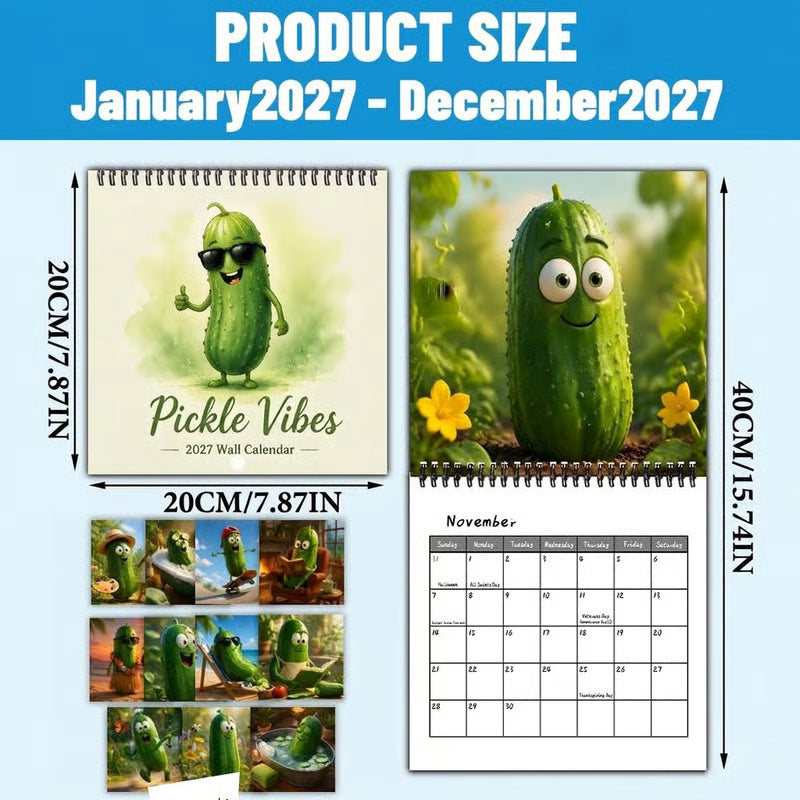 🥒 Pickle Vibes 2027 Wall Calendar – 12 Months of Quirky Pickle Art & Playful Everyday Humor