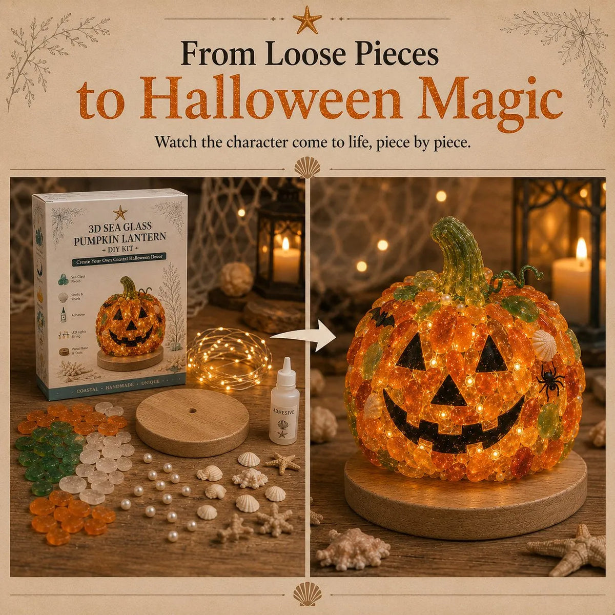 🎃✨Beginner-Friendly DIY Lighted Sea Glass Halloween Character Kit Collection