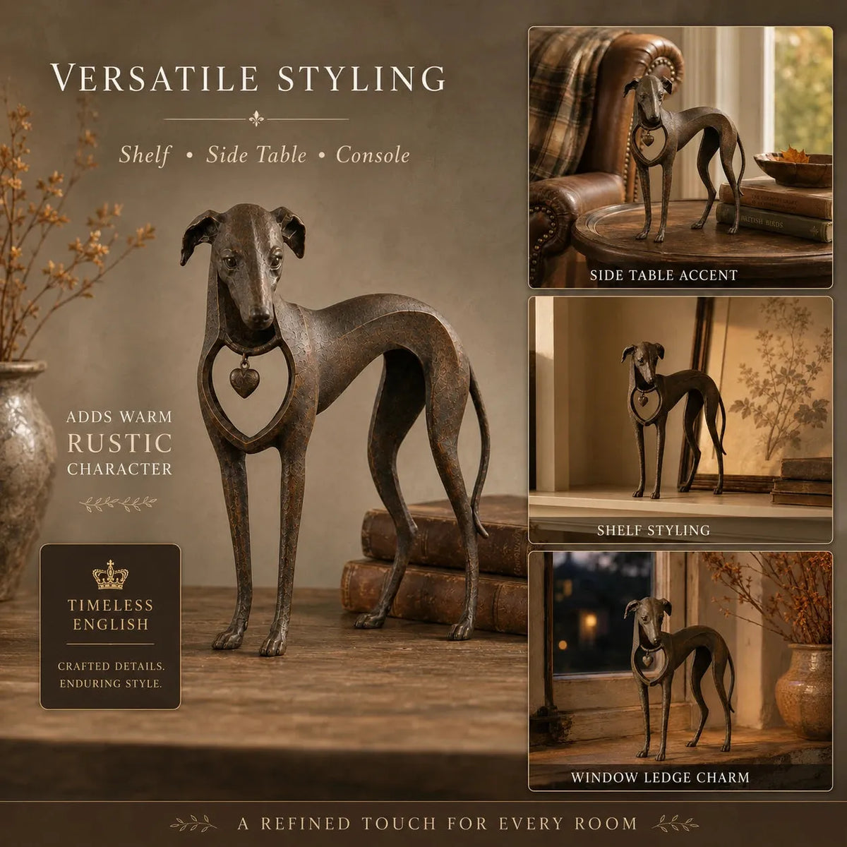 Heritage Heart Animal Sculpture – Vintage Iron Dog & Cat Accents for Timeless Interiors