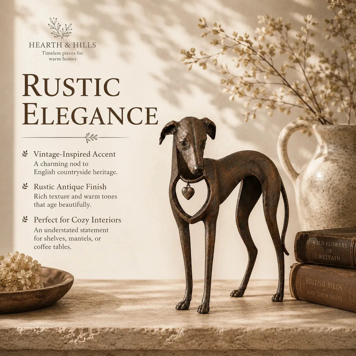 Heritage Heart Animal Sculpture – Vintage Iron Dog & Cat Accents for Timeless Interiors