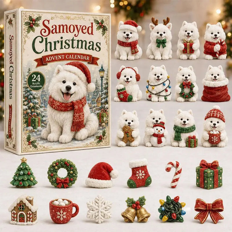 😍🐕24 Days Samoyed Acrylic Ornament Advent Calendar