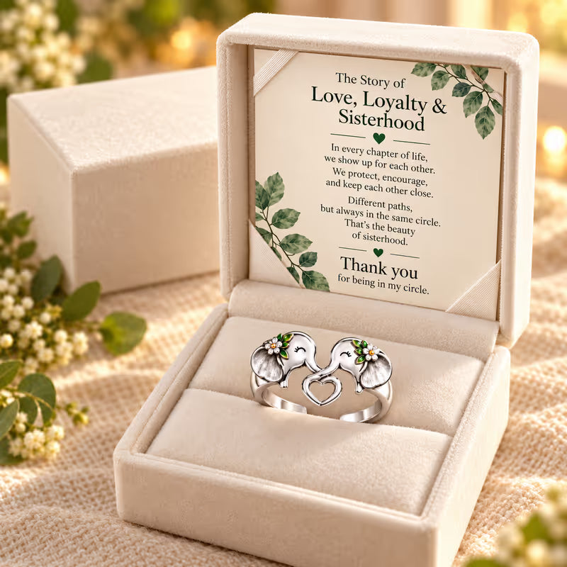 🐘 Anillo de corazón con elefante de plata pura – Regalo significativo de hermandad y mejores amigas con tarjeta de mensaje