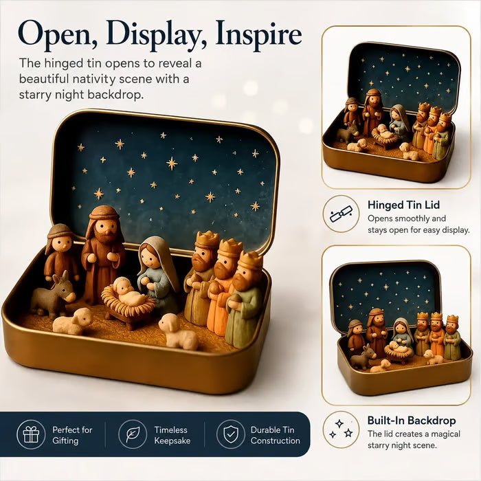 ✝️ Mini Nativity Scene Keepsake Tin — Pocket-Sized Christmas Holy Family Set