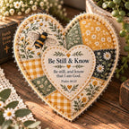 ❤️ Faith & Comfort Patchwork Heart Decor – Scripture-Inspired Keepsake