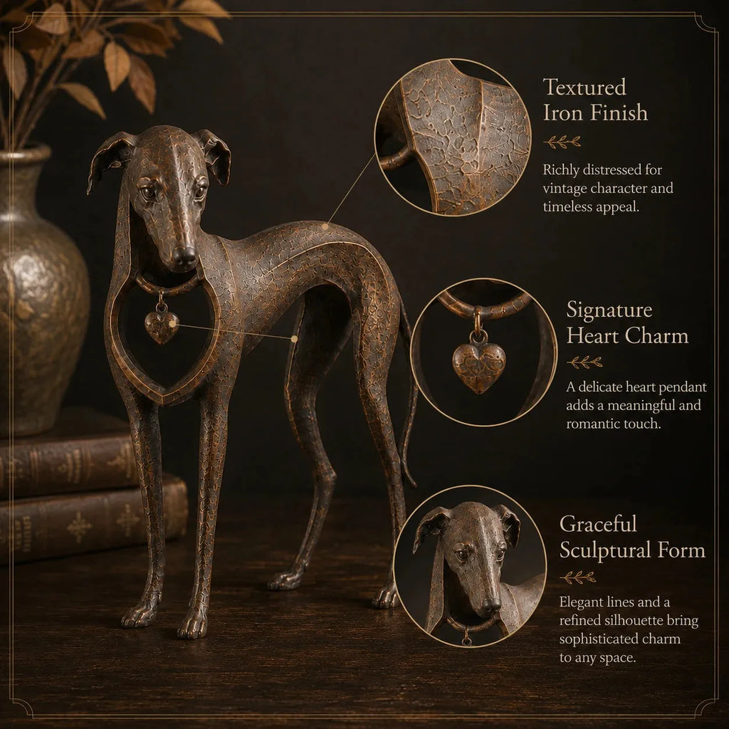 Heritage Heart Animal Sculpture – Vintage Iron Dog & Cat Accents for Timeless Interiors