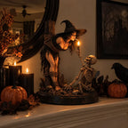 🧙💀Witch & Skeleton Candle Scene Figurine – Dark Gothic Halloween Tabletop Decor🔥