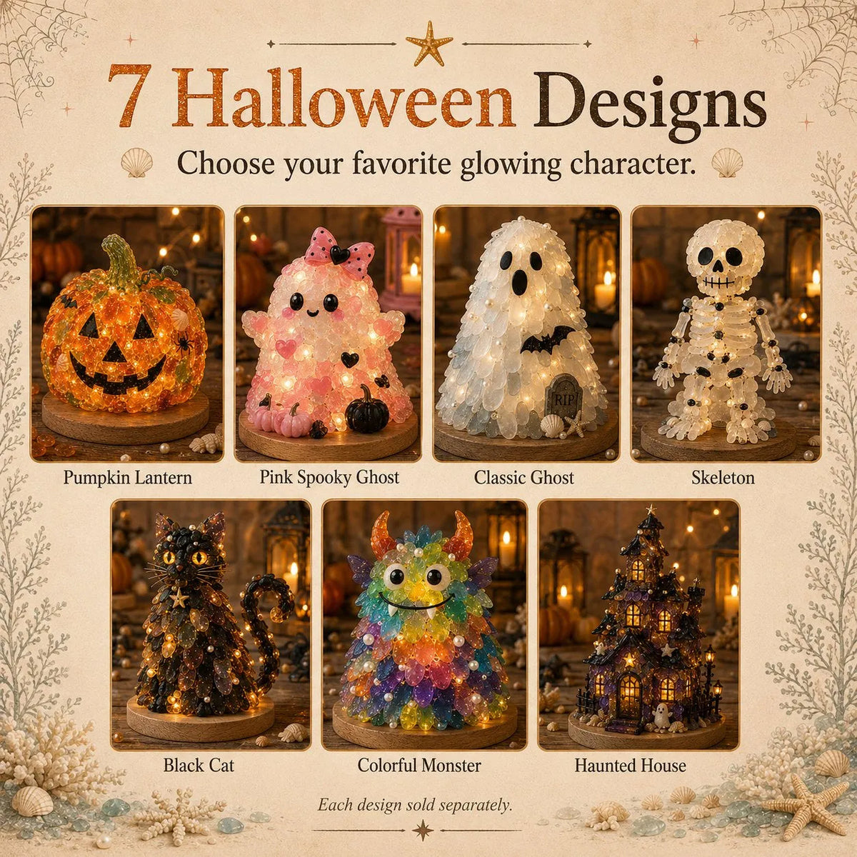 🎃✨Beginner-Friendly DIY Lighted Sea Glass Halloween Character Kit Collection